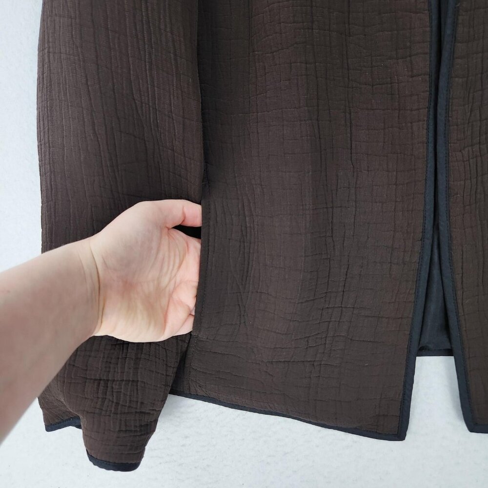 Chicos Jacket Womens 1 Brown 8 Silk Blend Textured Crinkle Open Front Blazer - Picture 3 of 11